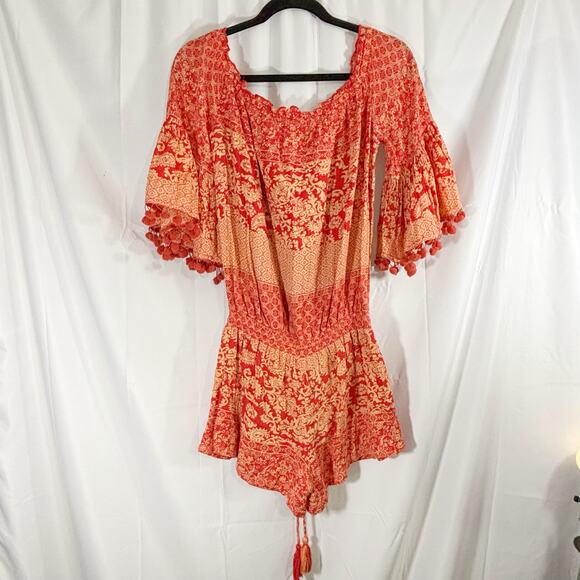 Raga Anthropologie XS Romper – Red & Orange Boho Paisley Print - Picture 2 of 5